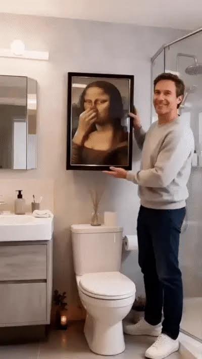 Et humoristisk Mona Lisa-billede til toilettet ( Uden ramme )
