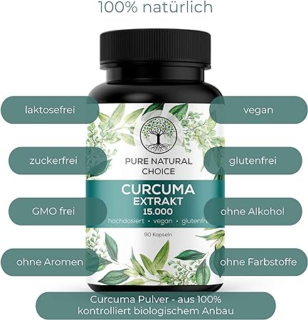 Curcuma ( Gurkemeje ) Extract 15000 – TÜV Testet – Høj dosis: 95 % Curcuminoider – Økologisk gurkemejepulver og Piperine Booster