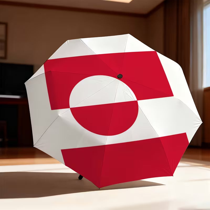 Luksuriøs Automatisk Foldbar Paraply – Grønland-flag i Elegant Rød/Hvid