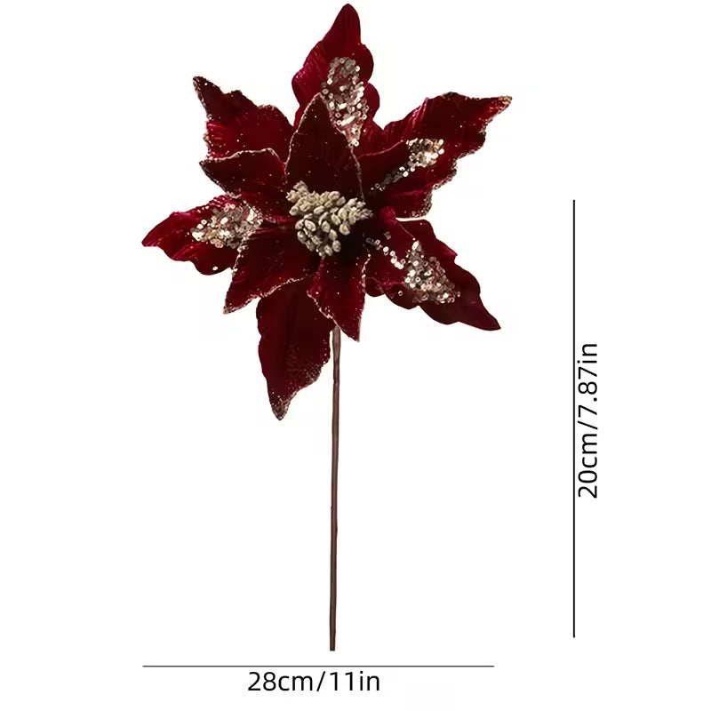 3 stk. Glitrende Røde Blomster Juledekorationer