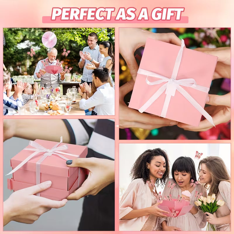 En elegant gaveæske fyldt med 8 smukke pink sommerfugle.