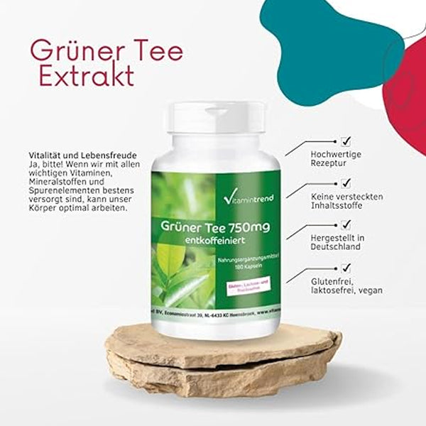 Grøn te - 750 mg pr. kapsel - høj dosis - vegansk - 180 kapsler