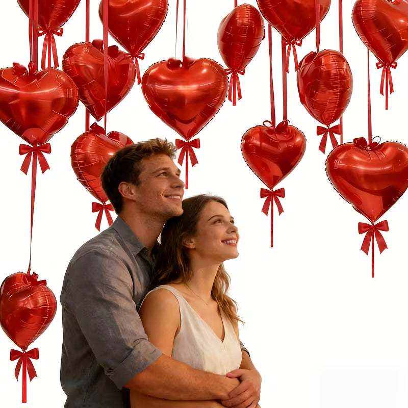 28 Røde Hjertefolieballoner – med Bånd til Hver Anledning (Se video)