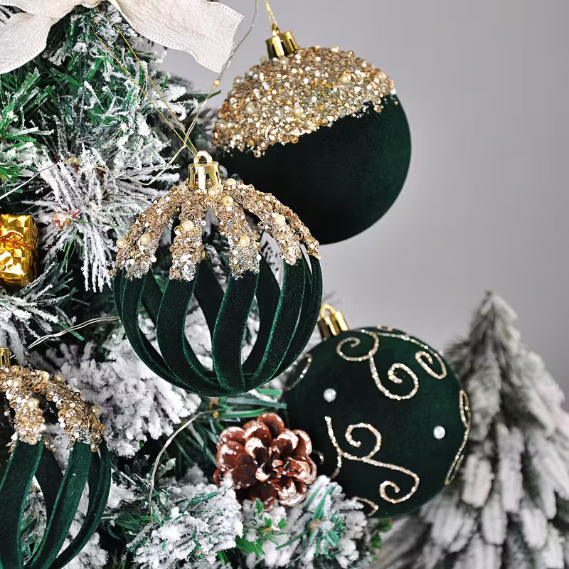 9 stk. Elegante Sort/Grøn kugler