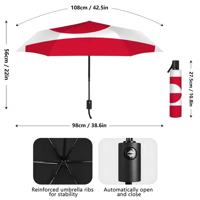 Luksuriøs Automatisk Foldbar Paraply – Grønland-flag i Elegant Rød/Hvid