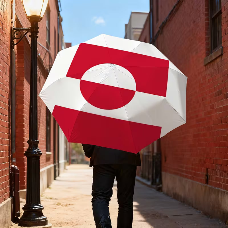Luksuriøs Automatisk Foldbar Paraply – Grønland-flag i Elegant Rød/Hvid