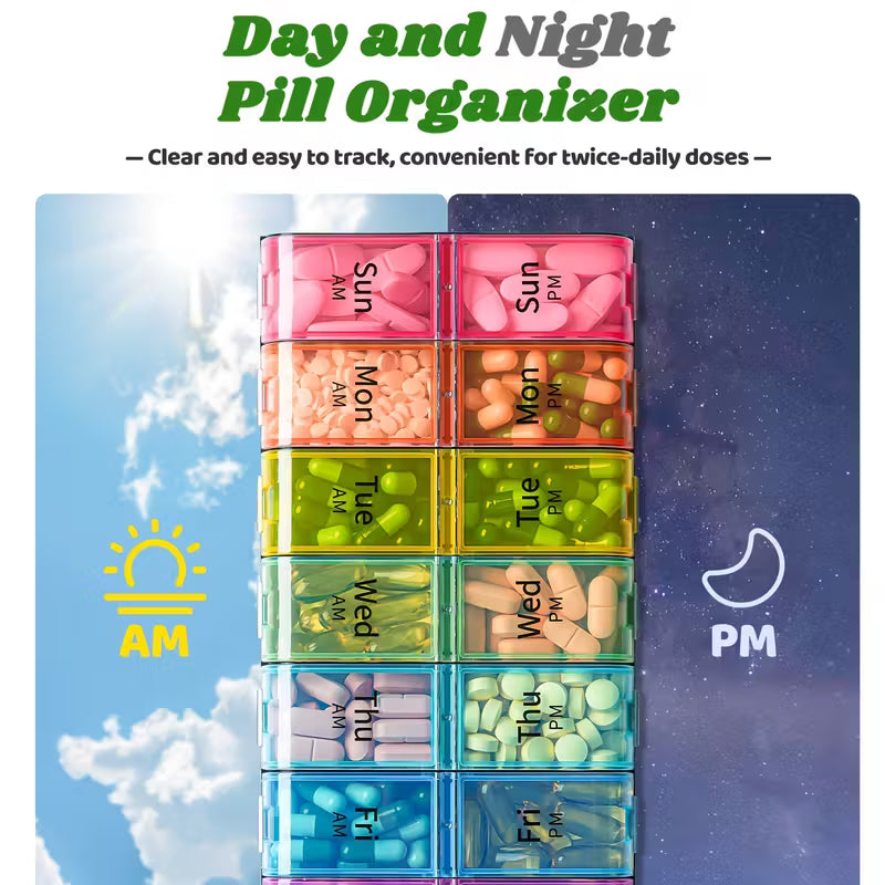 Ekstra Stor 7-Dages Pilleorganisator – AM/PM, Dobbeltdosis, Sort
