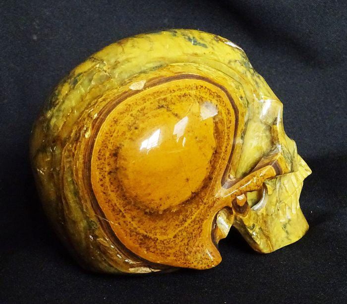 The skull carved into Pietersite crystal