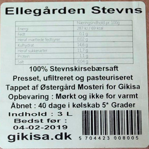 Kirsebærsaft fra Gikisa - 4 x 3 liter Bag-In-Box (SE VIGTIG INFORMATION I TEKSTEN)