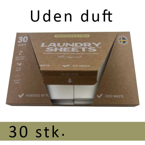 Laundry Sheets – vaskemiddel i ark – Uden duft 30 stk.