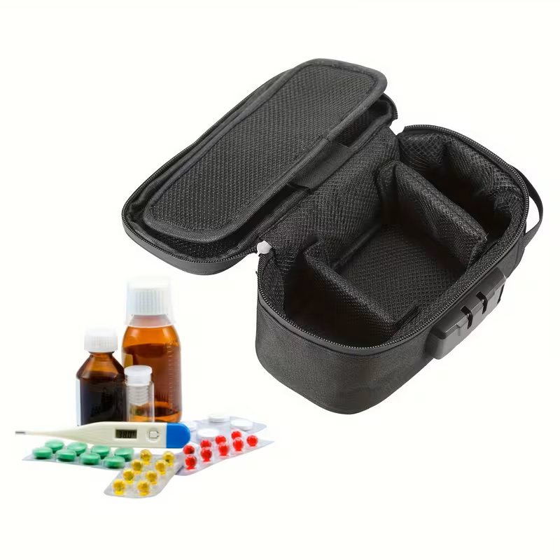 Låsbar medicintaske – sikker og smart pille‑organizer til rejsen - Grå 