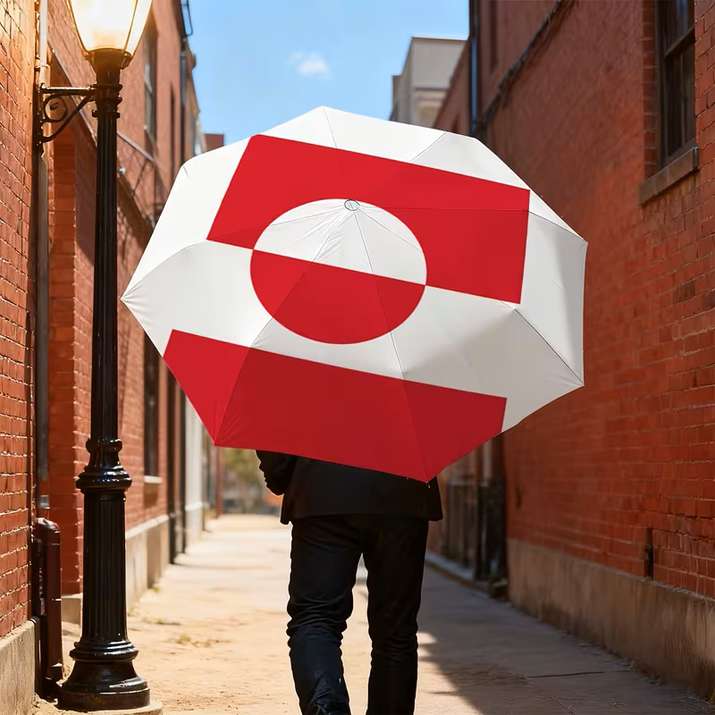 Luksuriøs Automatisk Foldbar Paraply – Grønland-flag i Elegant Rød/Hvid
