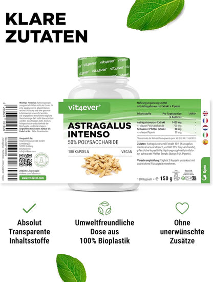 Astragalus Intenso-ekstrakt - 700 mg (50% polysakkarider) - 180 kapsler fra Vit4ever