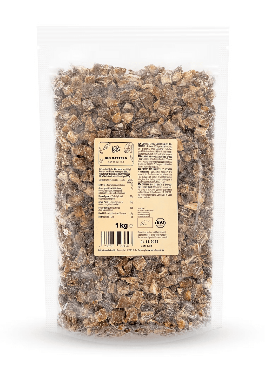 Økologiske hakkede dadler 1 kg