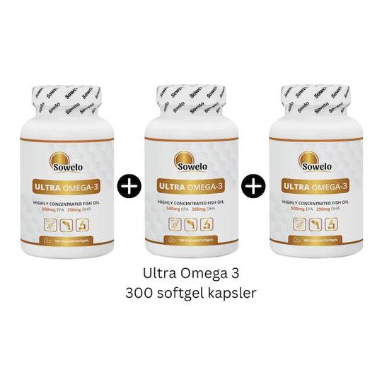 OMEGA-3, ULTRA OMEGA-3 - 500 EPA/250 DHA - 300 SOFTGEL KAPSLER (3X100) FRA SOWELO