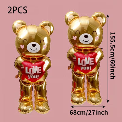 Romantiske Metalbjørne balloner med Hjerter – Perfekt Gave og Dekoration