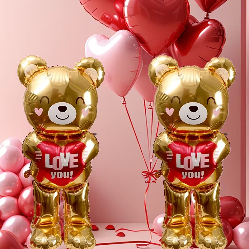 Romantiske Metalbjørne balloner med Hjerter – Perfekt Gave og Dekoration