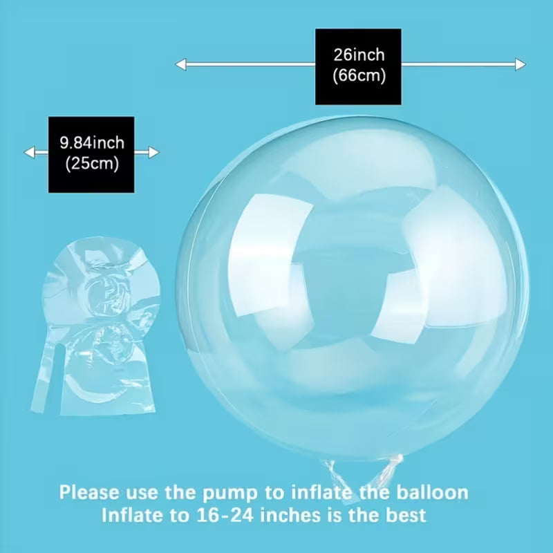 15 store gennemsigtige Bobo-balloner (26/30") - Se Video