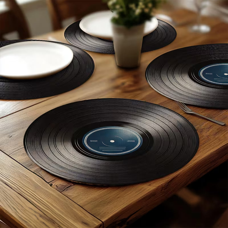 4 stk Blå Vinylplade Runde Bordskåner