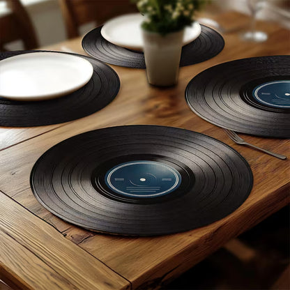 4 stk Blå Vinylplade Runde Bordskåner