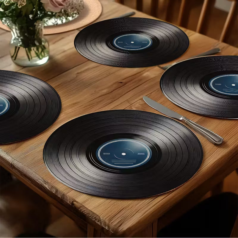 4 stk Blå Vinylplade Runde Bordskåner