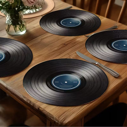 4 stk Blå Vinylplade Runde Bordskåner