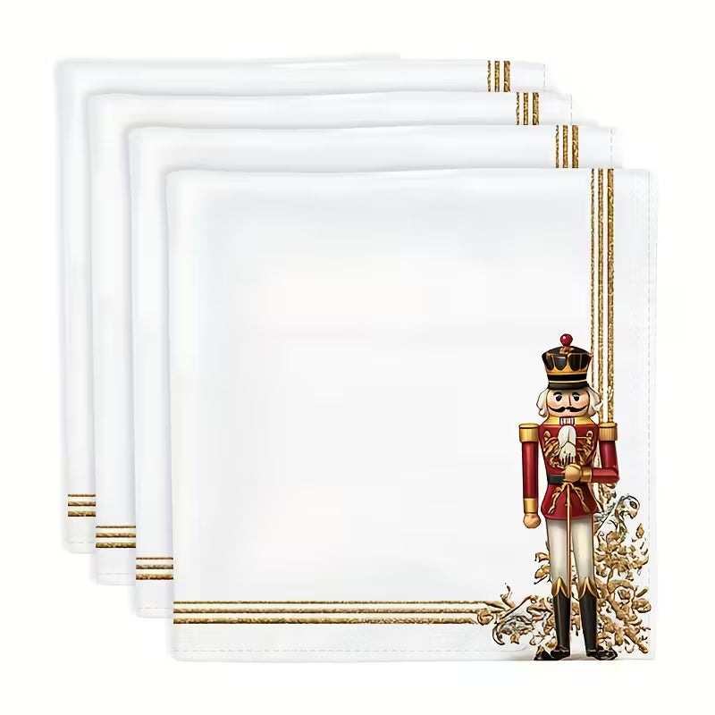 4 stk. julekludservietter, gylden kniplingsnøddeknækker