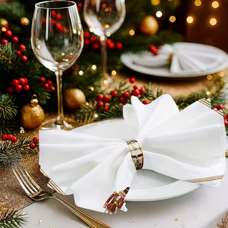 4 stk. julekludservietter, gylden kniplingsnøddeknækker