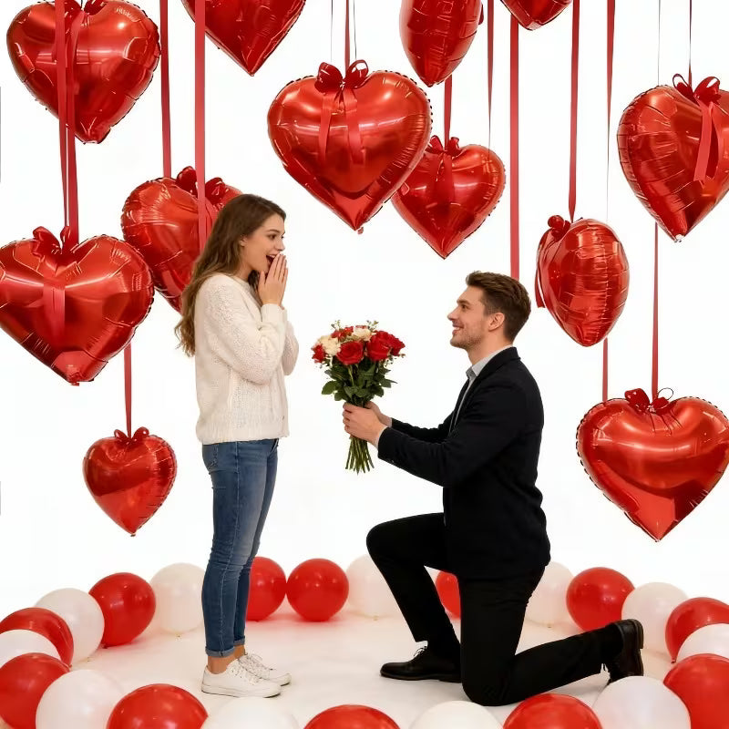 28 Røde Hjertefolieballoner – med Bånd til Hver Anledning (Se video)