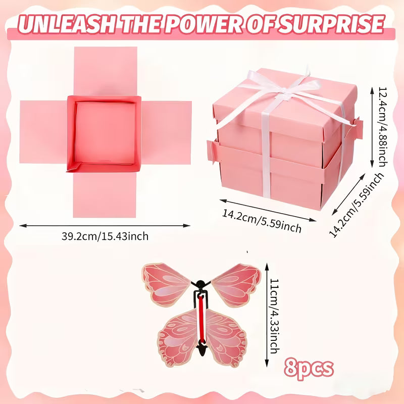 En elegant gaveæske fyldt med 8 smukke pink sommerfugle.