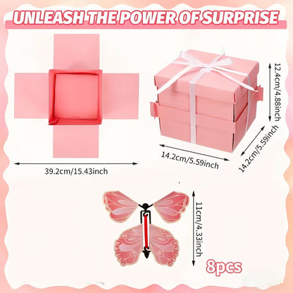 En elegant gaveæske fyldt med 8 smukke pink sommerfugle.