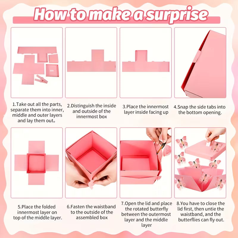En elegant gaveæske fyldt med 8 smukke pink sommerfugle.