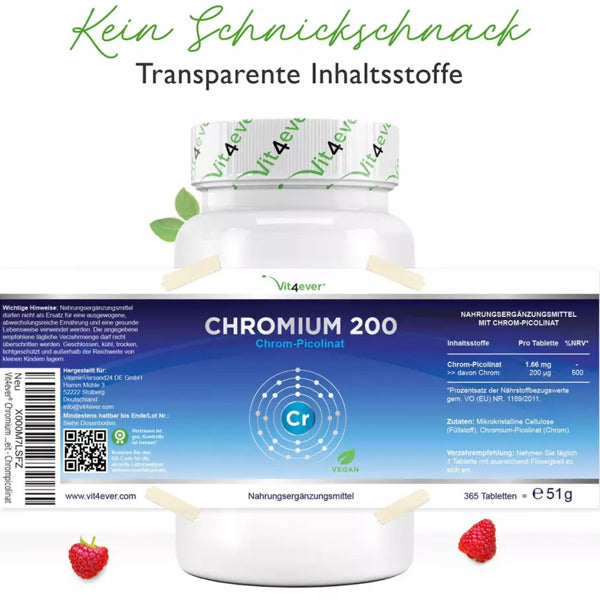 Krom (chrom), Chromium, 200 MCG - 365 tabletter