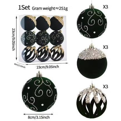 9 stk. Elegante Sort/Grøn kugler