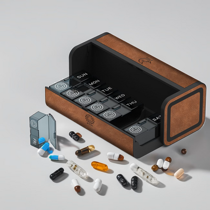 Medicinorganisator til to daglige doser – stilren, rummelig og rejseklar