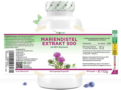 Marietidsel (Mariendistel) Ekstrakt 500 mg &amp; 400 mg Silymarin - 180 kapsler