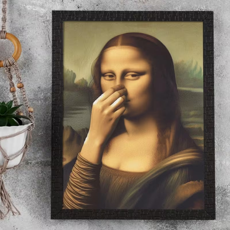 Humoristisk Mona Lisa-parodi med dækket næse ( Er i ramme )