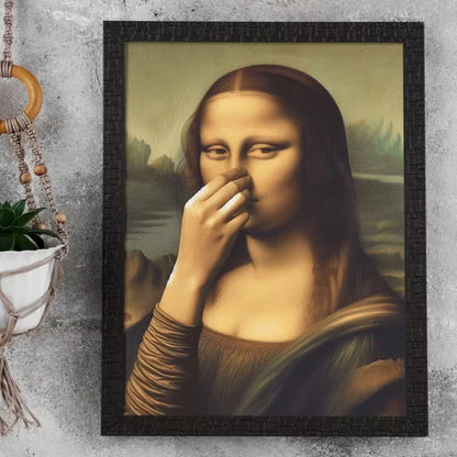 Humoristisk Mona Lisa-parodi med dækket næse ( Er i ramme )