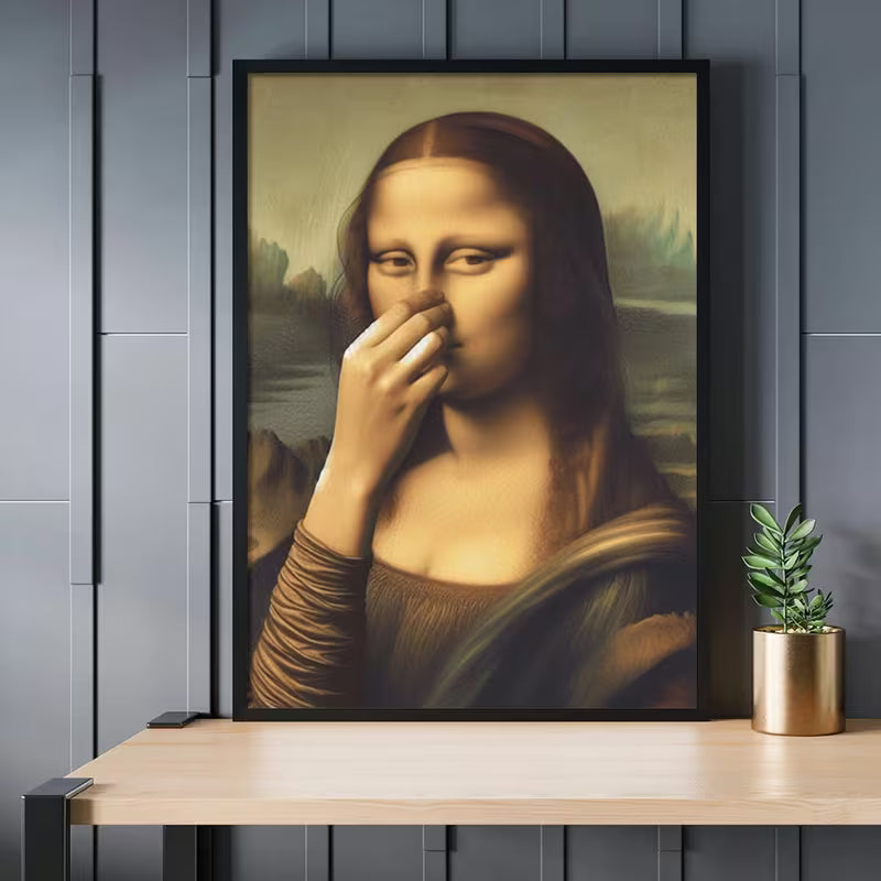 Humoristisk Mona Lisa-parodi med dækket næse ( Er i ramme )