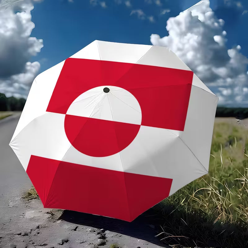 Luksuriøs Automatisk Foldbar Paraply – Grønland-flag i Elegant Rød/Hvid