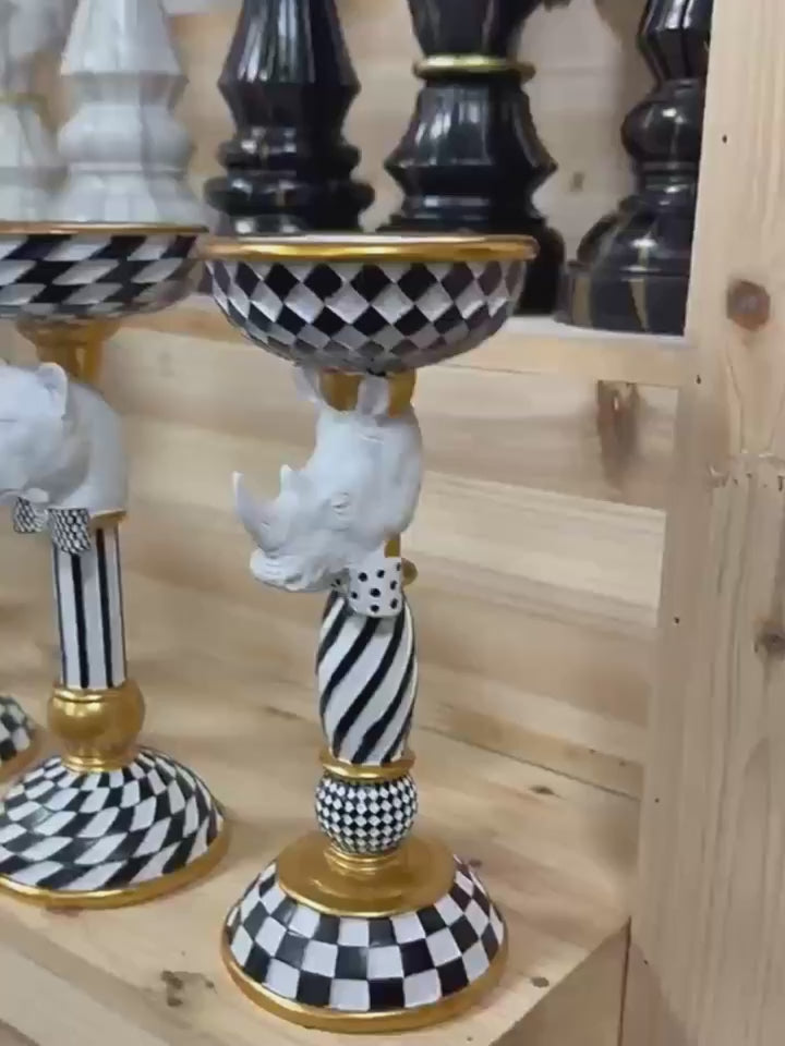 Eksklusiv Resin Dyrehoved Statue – Sort/Hvid Elegance til hele Året