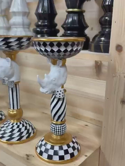 Eksklusiv Resin Dyrehoved Statue – Sort/Hvid Elegance til hele Året