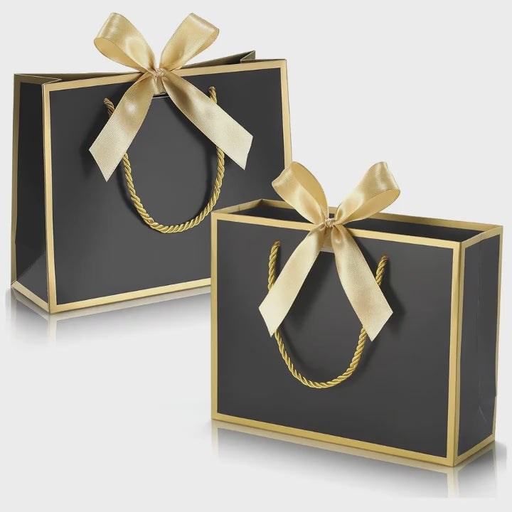 5stk. Guldfarvede Gaveposer med Sløjfe og Håndtag