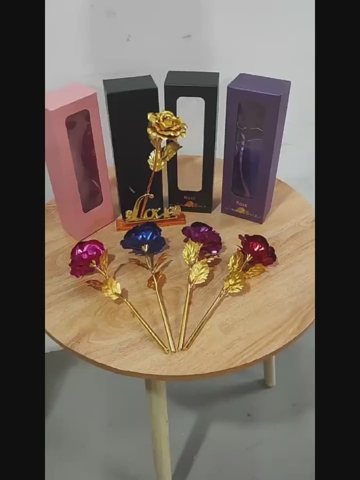 Guldindlagt rød rose-Gavesæt - (Se video )