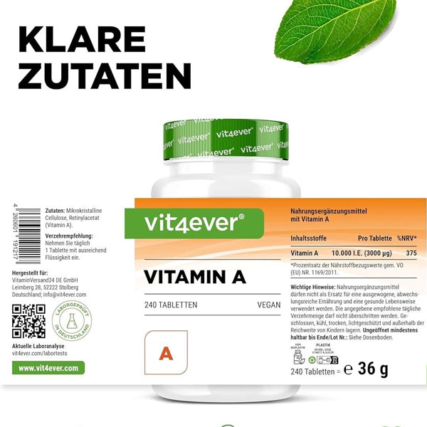 A Vitamin, retinaylacetat, 10.000 I.E. (3000 MG) - 240 tabletter