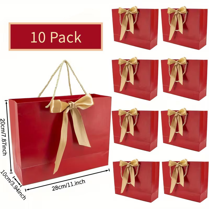 10 stk. Røde Gaveposer med Hanke