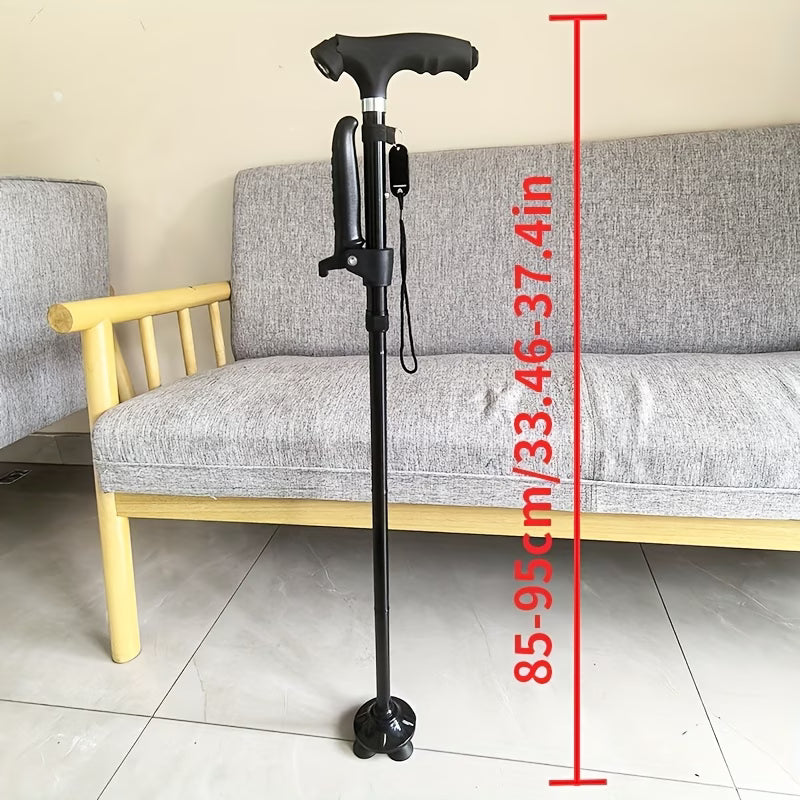 Sammenklappelig Stok med Fire Ben – Ekstra Håndtag, LED-lys og Alarm