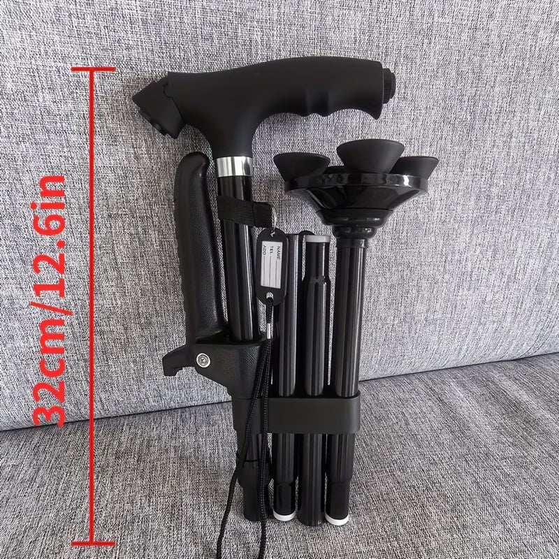 Sammenklappelig Stok med Fire Ben – Ekstra Håndtag, LED-lys og Alarm