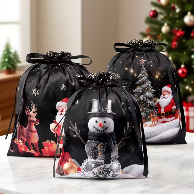 12 Ekstra Store Luksus Glatte Satin Gaveposer med Gylden Snørelukning