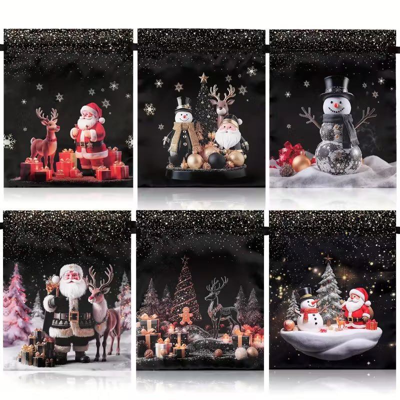 12 Ekstra Store Luksus Glatte Satin Gaveposer med Gylden Snørelukning